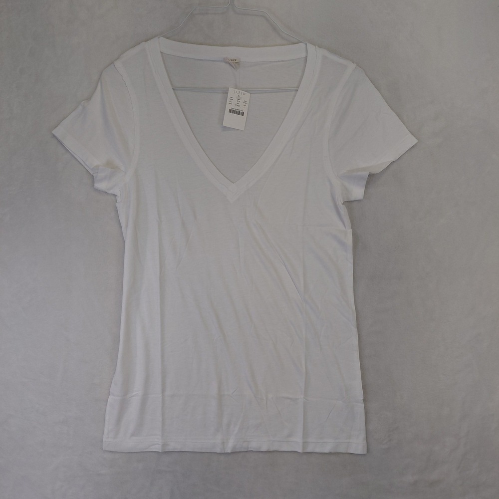 J.Crew Womens White V-Neck Short Sleeve Cotton T-Shirt Size L 74187 NWT